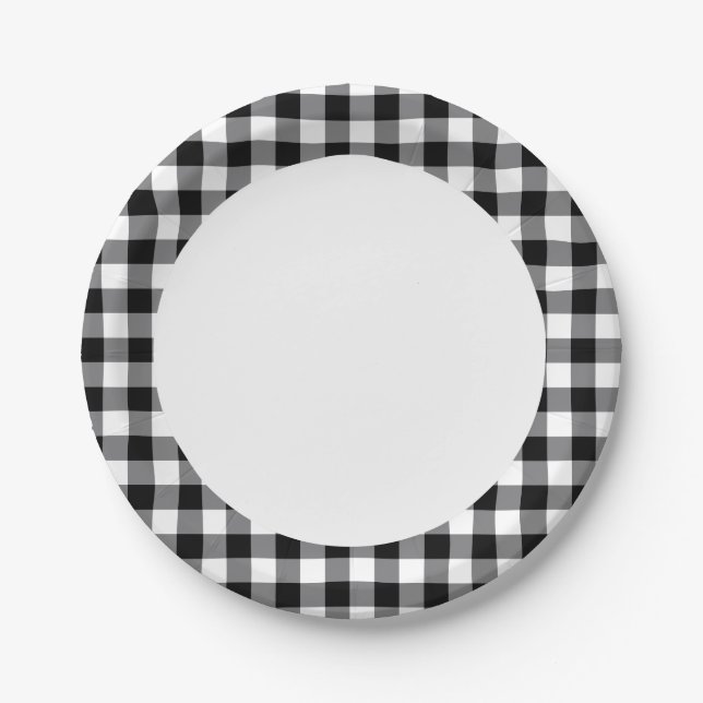 Black And White Gingham Paper Plates (Front)