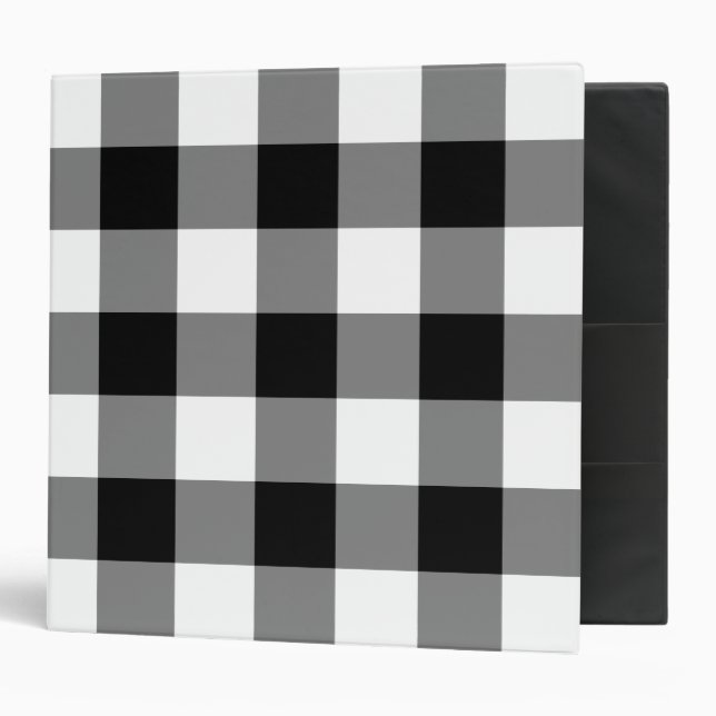 Black and White Gingham Pattern 3 Ring Binder (Front/Inside)