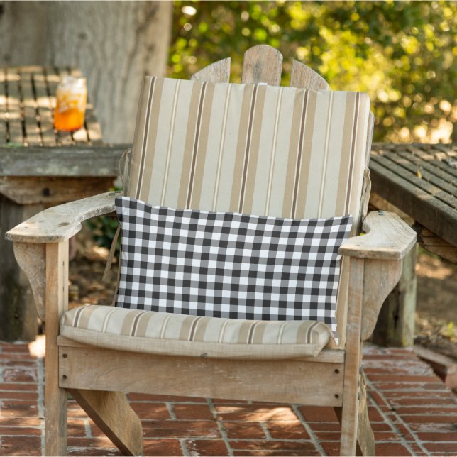 Black and White Gingham Pattern Checkered Lumbar Pillow (Chair)