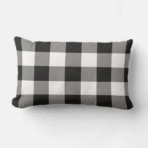 Black and White Gingham Pattern Checkered Lumbar Pillow