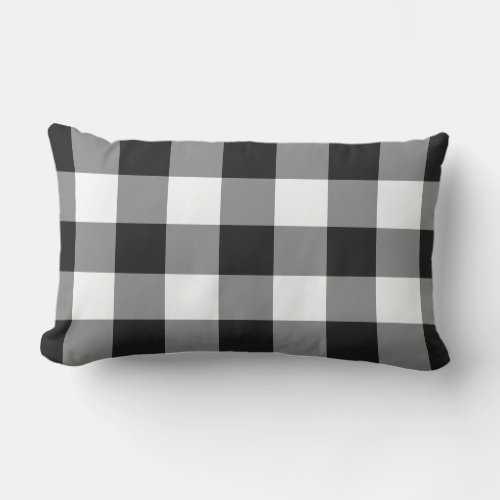 Black and White Gingham Pattern Checkered Lumbar Pillow