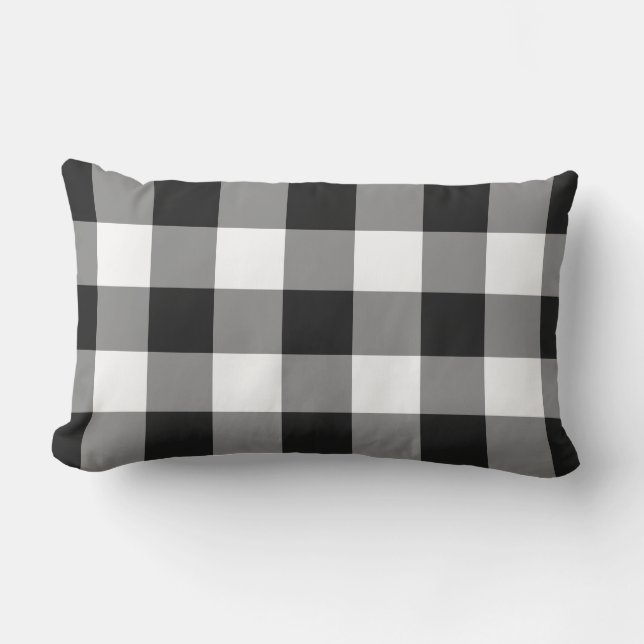Black and White Gingham Pattern Checkered Lumbar Pillow (Front)