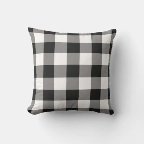 Black and White Gingham Pattern Checkered Outdoor Pillow