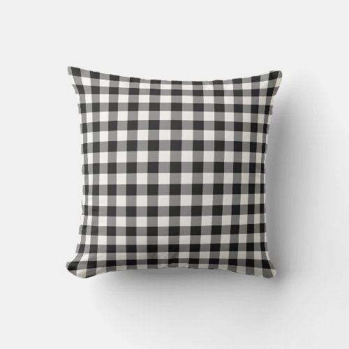 Black and White Gingham Pattern Checkered Outdoor Pillow