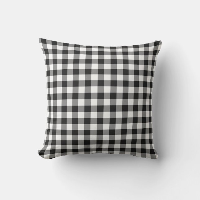 Black and White Gingham Pattern Checkered Outdoor Pillow (Front)
