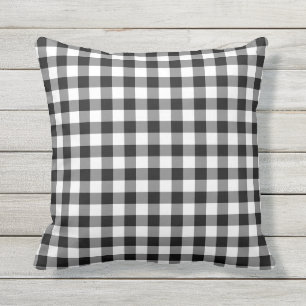 Black and White Gingham Pattern Checkered Outdoor Pillow