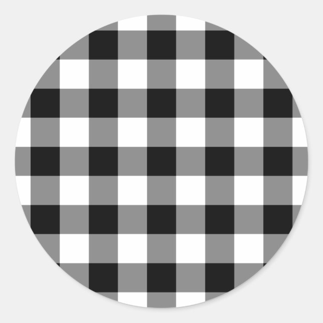 Black and White Gingham Pattern Classic Round Sticker (Front)