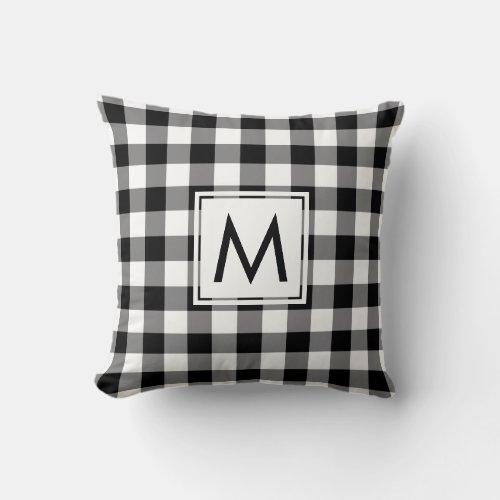 Black and White Gingham Pattern Custom Monogram Throw Pillow