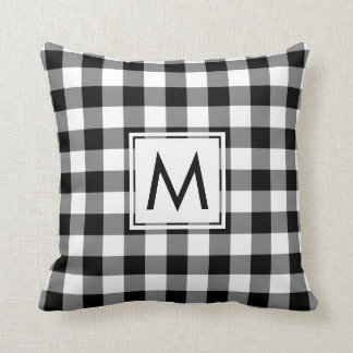 Black and White Gingham Pattern, Custom Monogram Throw Pillow