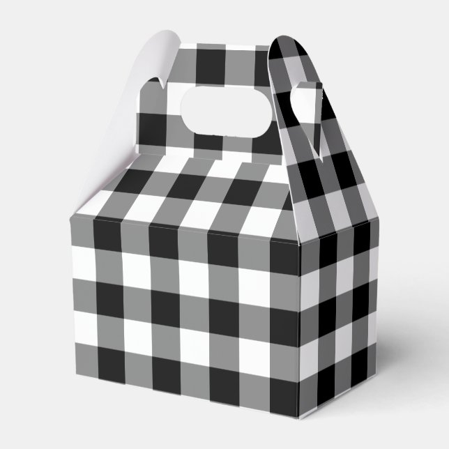 Black and White Gingham Pattern Gable Favor Box (Front Side)