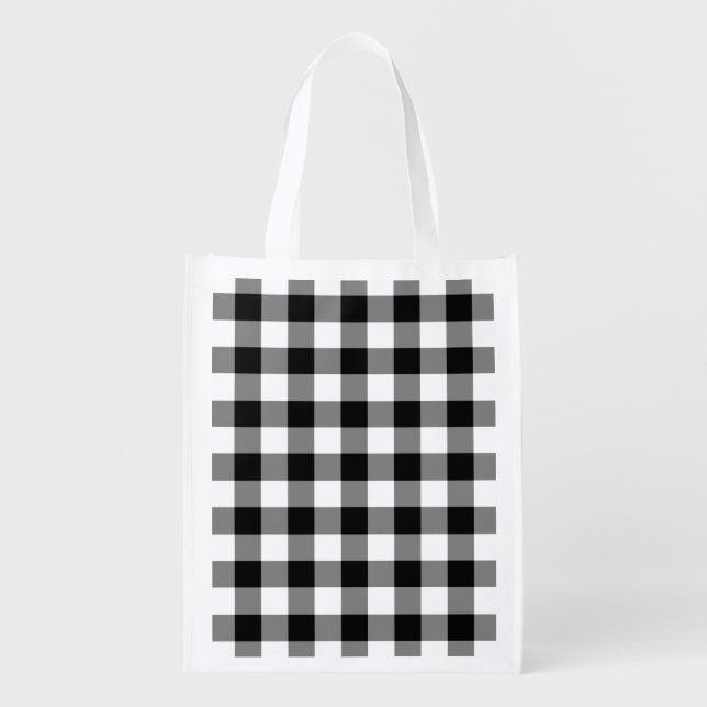 Black and White Gingham Pattern Grocery Bag (Front)