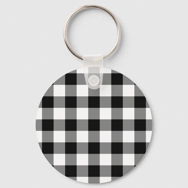 Black and White Gingham Pattern Keychain (Front)