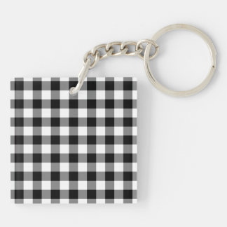 Black and White Gingham Pattern Keychain