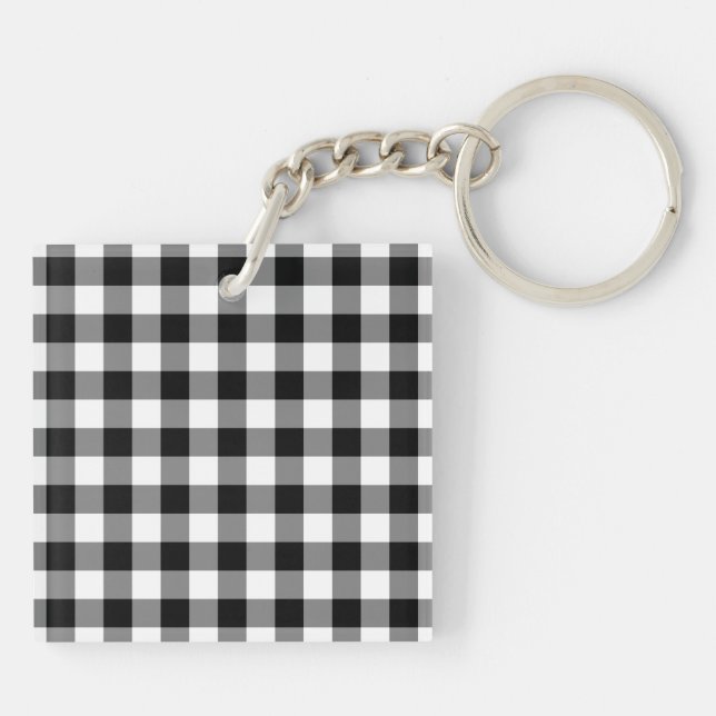 Black and White Gingham Pattern Keychain (Back)