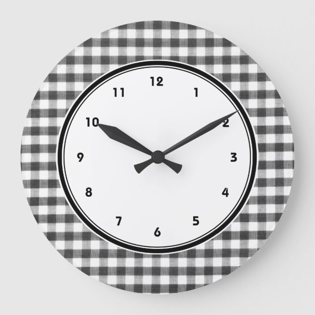 Black and white gingham pattern large clock (Front)