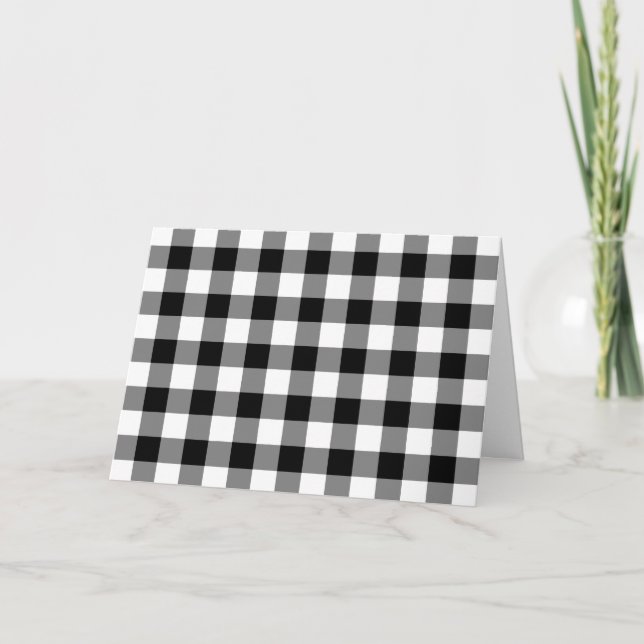 Black and White Gingham Pattern Letterpress Thank You Card (Front)
