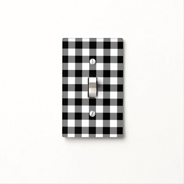 Black and White Gingham Pattern Light Switch Cover (In Situ)