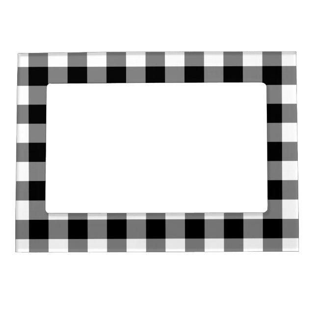 Black and White Gingham Pattern Magnetic Photo Frame (Front)