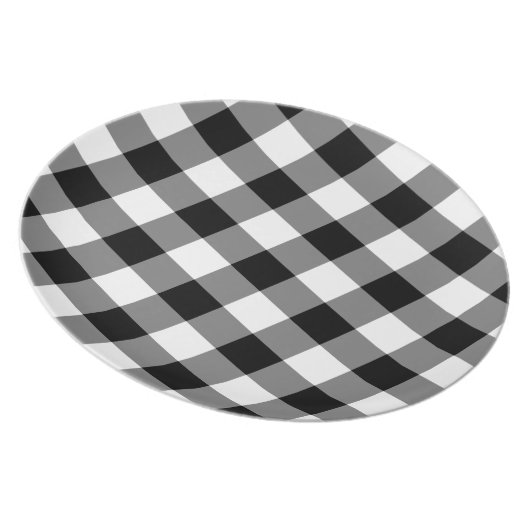 Black and White Gingham Pattern Melamine Plate (Right Side)