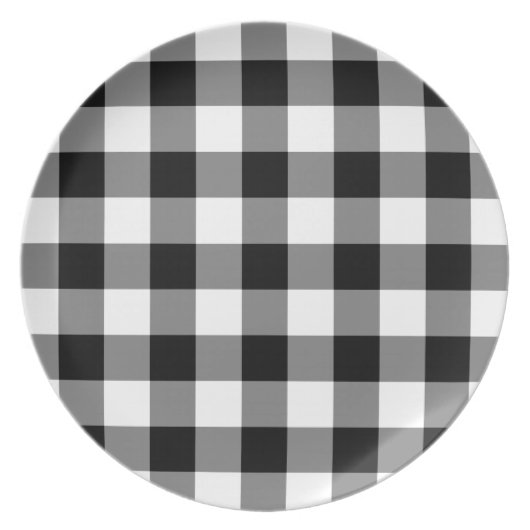 Black and White Gingham Pattern Melamine Plate (Front)