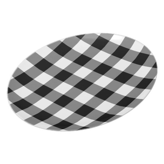 Black and White Gingham Pattern Melamine Plate (Left Side)
