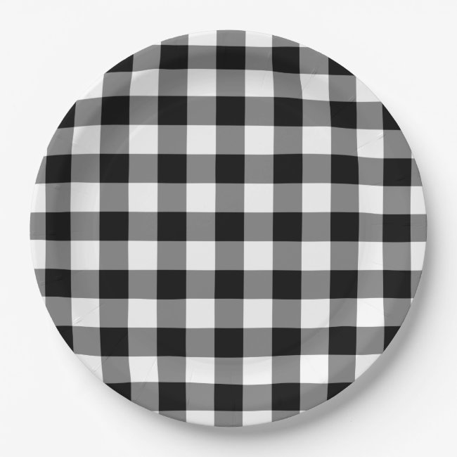 Black and White Gingham Pattern Paper Plates