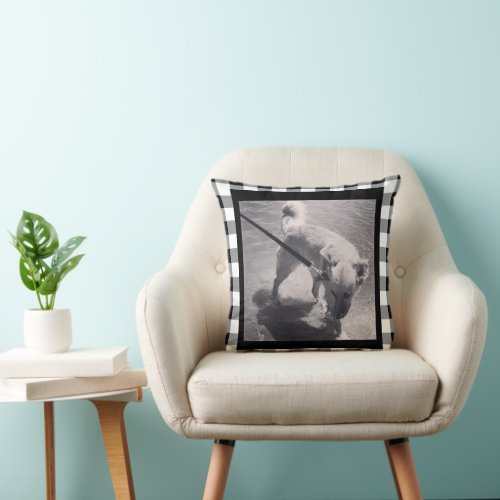 Black and white gingham pattern pet photo pillow