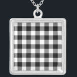 Black and White Gingham Pattern Silver Plated Necklace<br><div class="desc">Black, white, and grey squares form a bold, checked plaid. The black and white gingham pattern was created from scratch. The white is transparent, so you can change it if you like. Just click the "Customize it" button, then select a “Printed Background Color” in the sidebar. When you're done, click...</div>