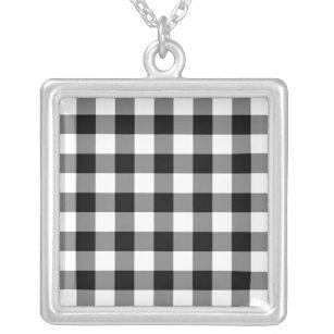 Black and White Gingham Pattern Silver Plated Necklace