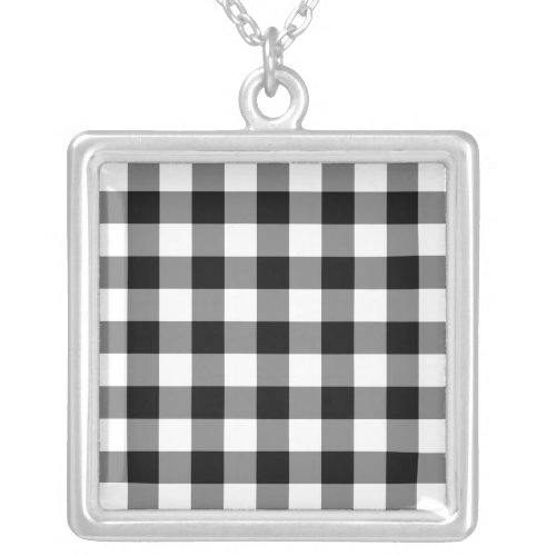 Black and White Gingham Pattern Silver Plated Necklace