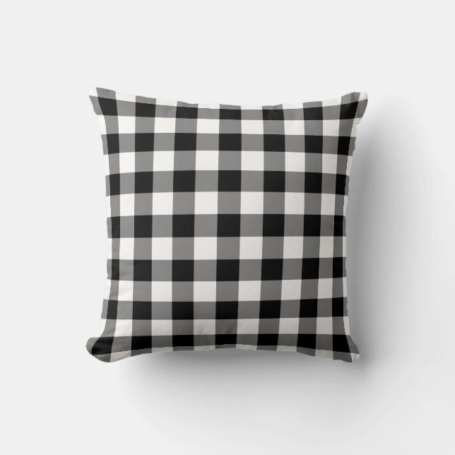 Black and White Gingham Pattern Throw Pillow (Front)
