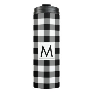 Black and White Gingham Pattern with Monogram Thermal Tumbler