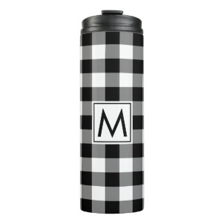 Black and White Gingham Pattern with Monogram Thermal Tumbler