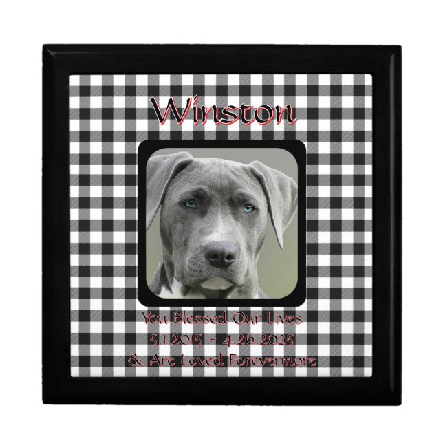Black and White Gingham Pet Memorial Keepsake Gift Box (Front)