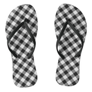 Black and White Gingham Plaid Checkered Pattern Flip Flops