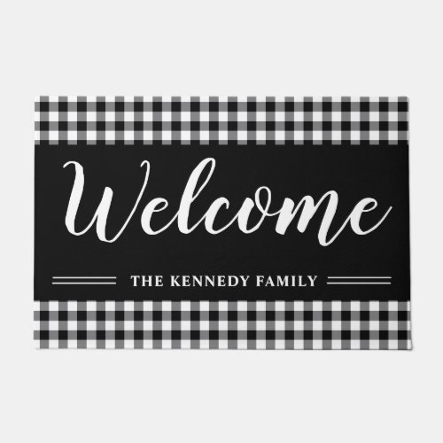 Black And White Gingham Plaid Farmhouse Welcome Doormat