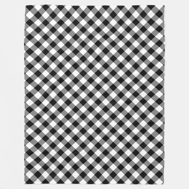 Black and White Gingham Plaid Fleece Blanket (Front)