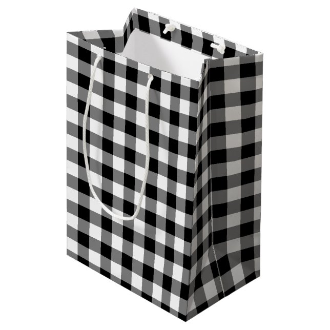 Black and White Gingham Plaid Gift Bag (Front Angled)