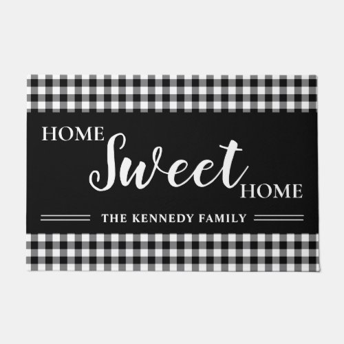 Black And White Gingham Plaid Home Sweet Home Doormat