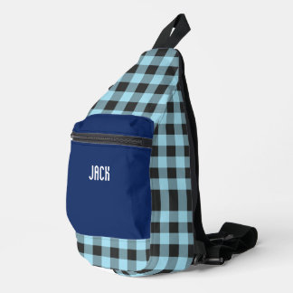 Black and White Gingham Plaid Monogram Sling Bag