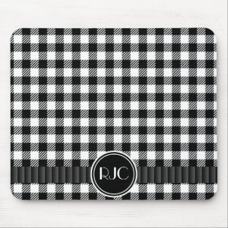 Black And White Gingham Plaid Pattern Personalized Mouse Pad