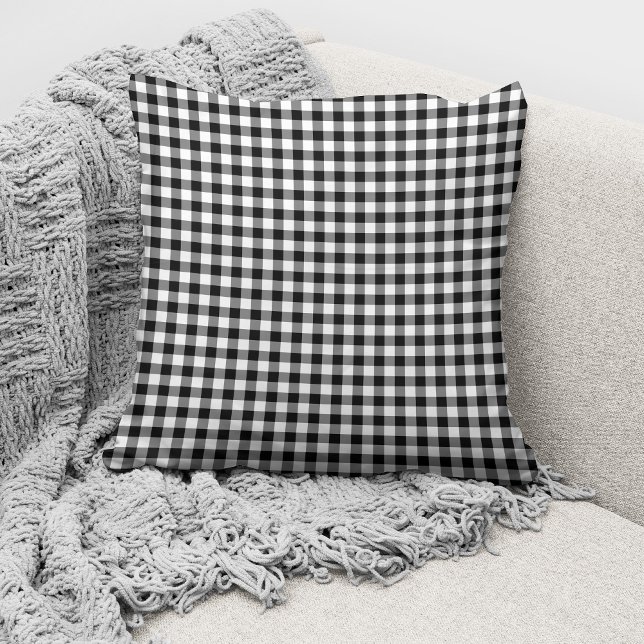 Black And White Gingham Plaid Pattern Throw Pillow (Creator Uploaded)