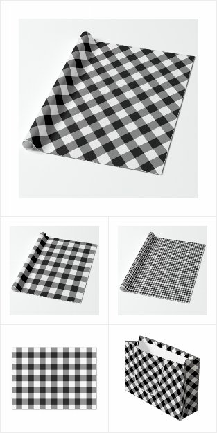 Black and White Gingham Plaid Wrapping Supplies
