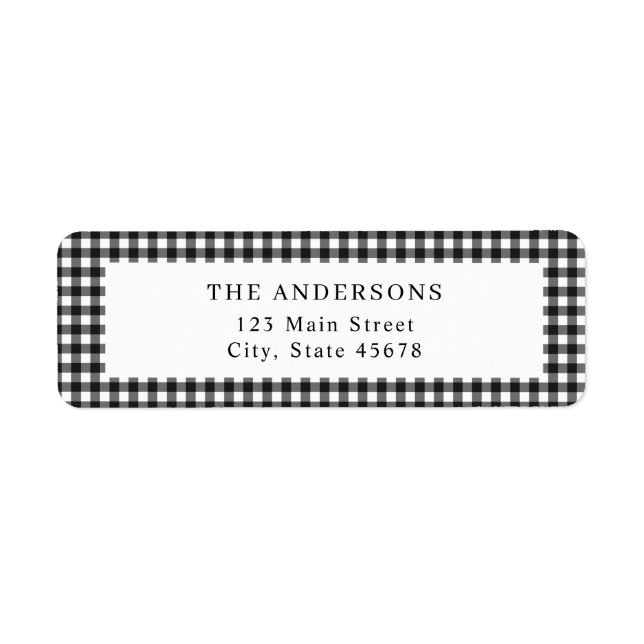 Black and White Gingham Return Address Label (Front)