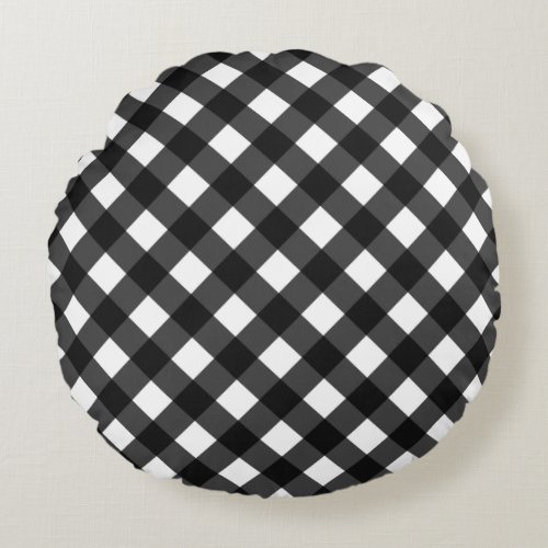 Black and White Gingham Round Pillow