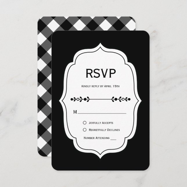 black and white gingham wedding RSVP Cards (Front/Back)