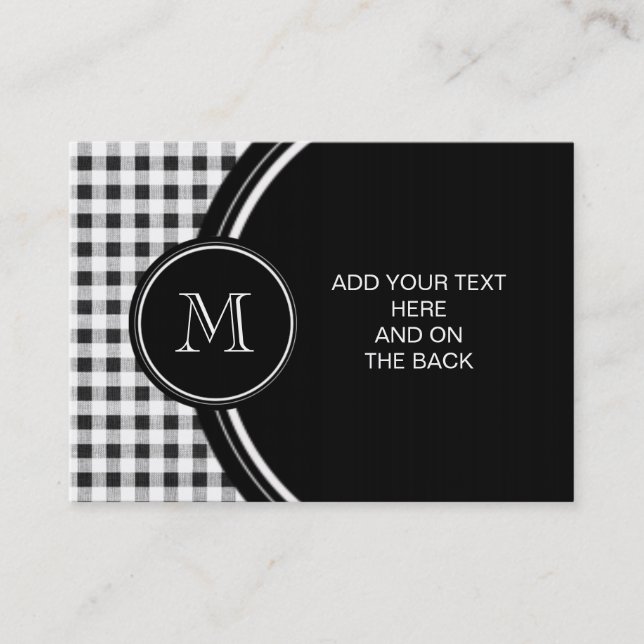 Black and White Gingham, Your Monogram Business Card (Front)