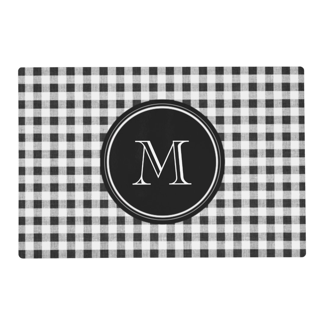 Black and White Gingham, Your Monogram Placemat Zazzle