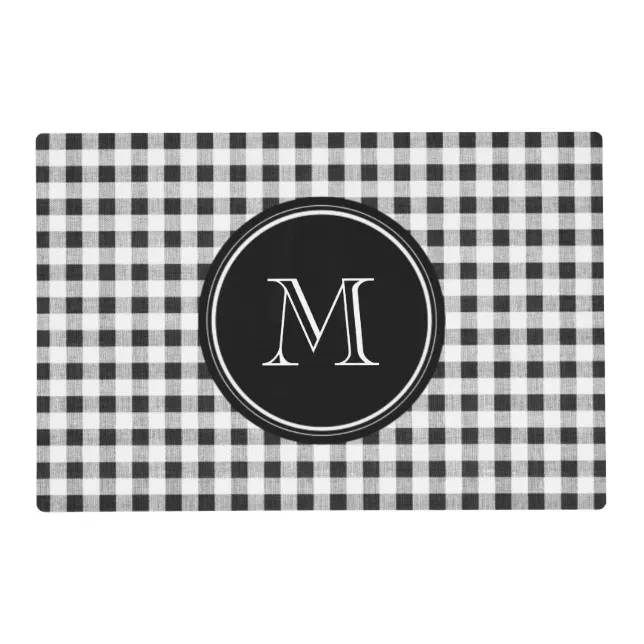 Black and White Gingham, Your Monogram Placemat | Zazzle