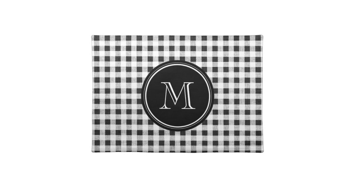 Black and White Gingham, Your Monogram Placemat Zazzle